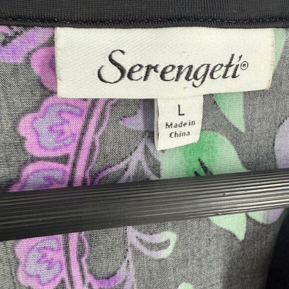 NEW NWOT Serengeti Fashions Large Black Purple Wearable Art Blouse Shirt Top - Picture 2 of 7